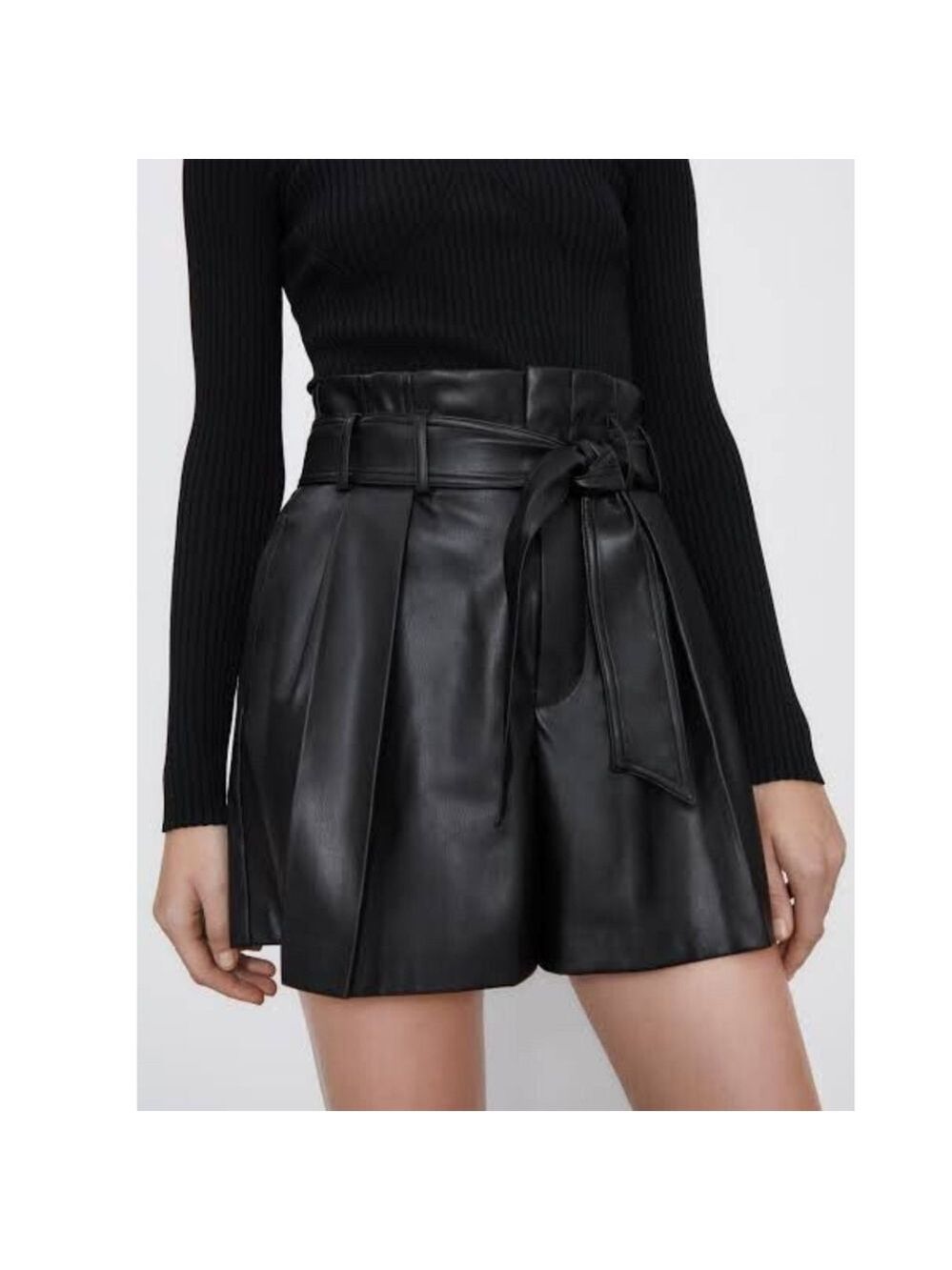 TRUTH BY REPUBLIC BLACK FAUX LEATHER SHORTS HIGH WAISTED WITH BELT SIZE 10 NWT